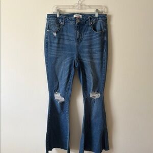 Blue Distressed Flare Jeans